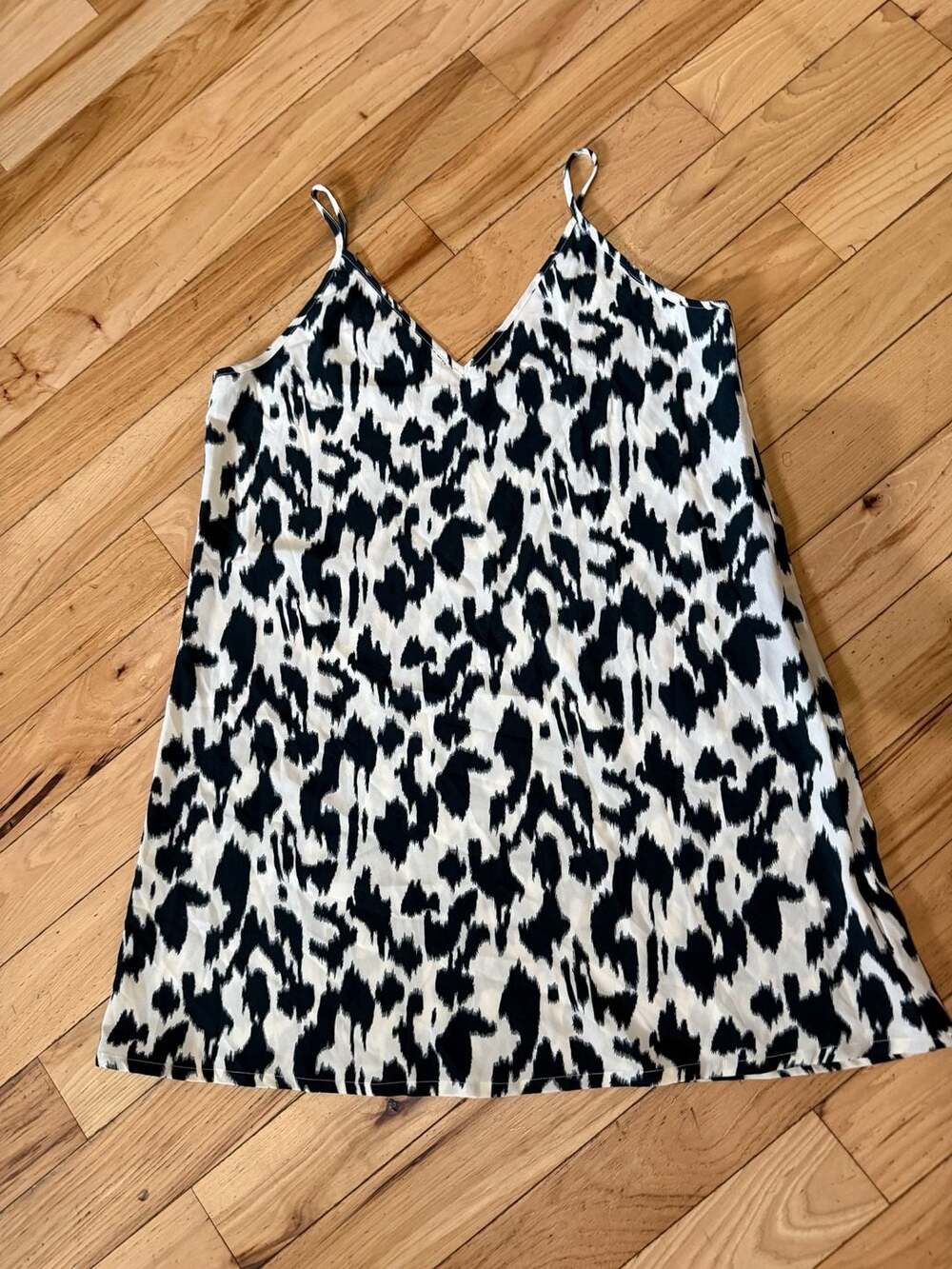 SHEIN Black and White Animal Print V-Neck Cami Night Gown Sleep Dress